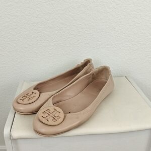 Tory Burch Minnie Ballet Leather Flats In Pink Brick Size 7.5